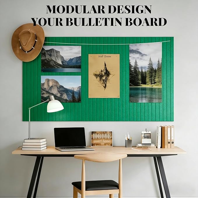 Large Felt Bulletin Board Cork Board Alternative with Safe Removable Adhesive Tabs, Wall Bulletin Board for Home Office Classroom Pin Board (Gemstone Green, Fine-Stripe 12-Pack)