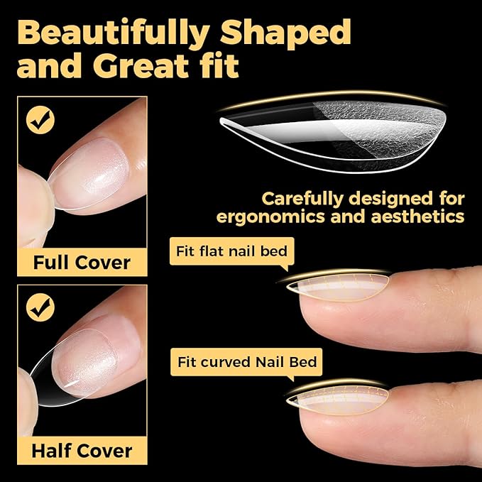 UNA GELLA Extra Short Almond Gel Nail Tips, 216 Pcs Pre-shape XS Almond Nail Tips Full Cover Press On Nails Half Matte Clear Fake Nails For Women Girl DIY Salon At Home 12 Sizes