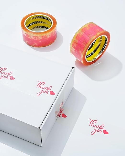 LLPT Packing Tape with Thank You Print 1.88” x 65 Yards Each 8 Pack Heavy Duty High Viscosity Safety Sealing on All Box Types for Decorating Shipping Mailing Boxes (TY4860CC08)