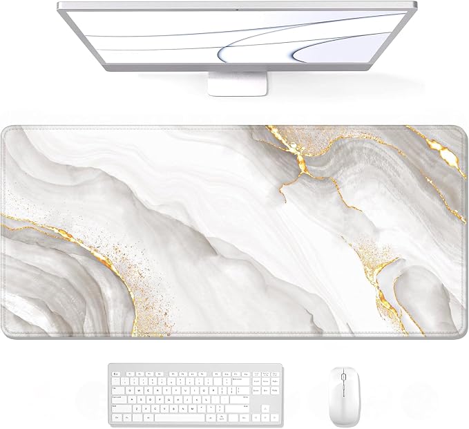 Auhoahsil Large Mouse Pad, XXL Gaming Mousepad, Desk Mat for Desktop, Thick Rubber, Big & Long Size, Stitched Edges, Full Desk Pad for Laptop & Computer, Extended 35.4 x 15.7 in, Gold Gray Marble
