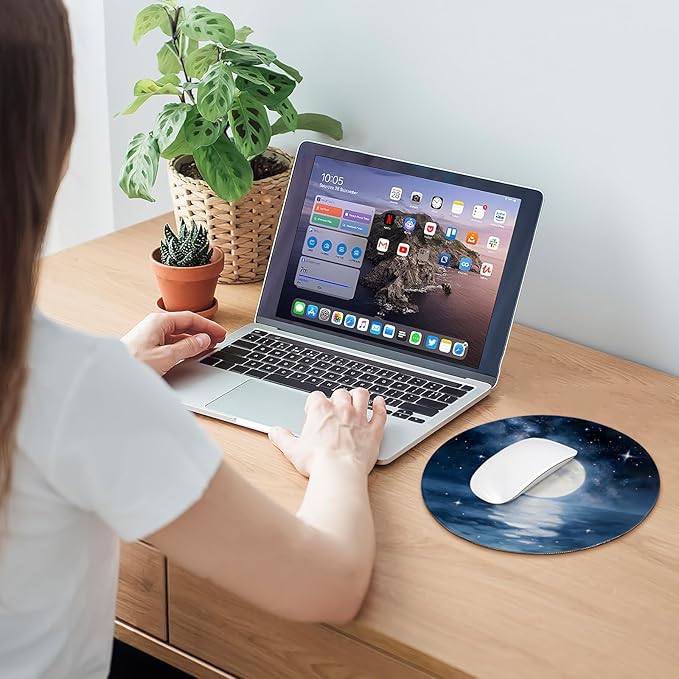 Round Mouse pad, high-end Texture, Sewn Edge Design, Anti-Slip Rubber Base. 8.6 x 8.6 inches (Moon)