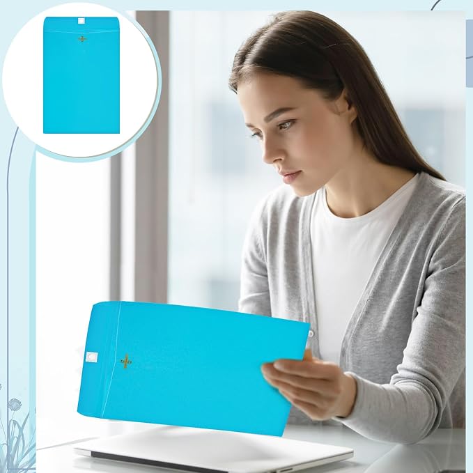 Geyee 200 Pcs Clasp Manilla Envelopes Gummed Colored Envelopes for Storing or Mailing for Home Office Business Supplies (9 x 12 Inch,Blue)