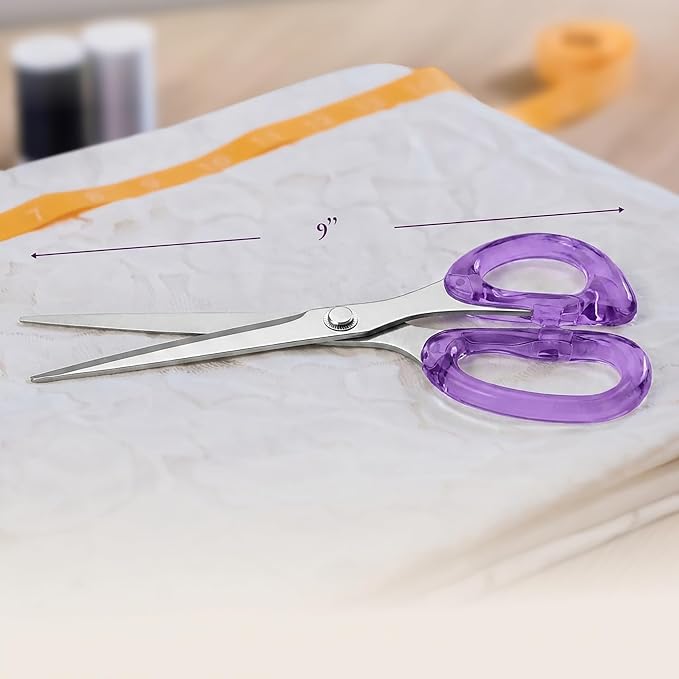 9” Stainless Steel Acrylic Scissors, Purple with Silver Metal | Aesthetic and sharp all purpose scissors, Perfect for sewing, arts, and crafts, Stationery tools for office, and school