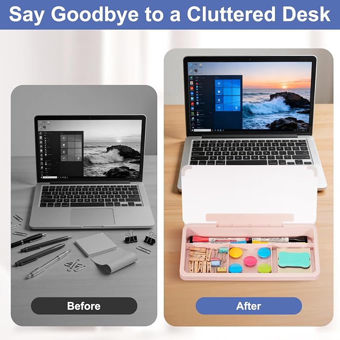 DOLLAR BOSS 12"x7" Small Glass Desktop Whiteboard, Pink | Dry Erase Board with Storage Drawer, Computer Keyboard Stand, Desk Organizer, Office Accessories, School Supplies