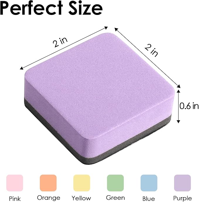 MaxGear 72 Pack Whiteboard Erasers, Magnetic Dry Erase Erasers for Classroom, Mini Whiteboard Cleaning Pads, Chalkboard Wiper Teacher Supplies for School, Office, Home, 6 Macaron Color Set, 2 x 2 Inch
