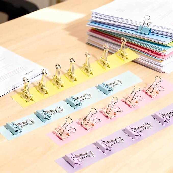 Binder Clips, 48 Pack, 1 Inch, Standard 25mm, Colorful, Hollowed Smile Design, Metal Fold Clamp, Capacity 0.47 Inch, Paper Clips, Office Clips, School & Home Use