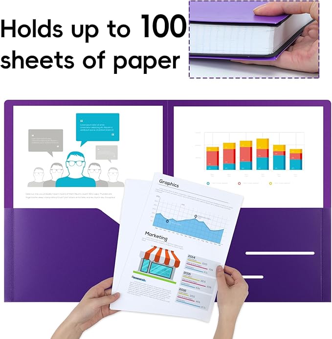 EOOUT 24pcs Folders with Pockets, Plastic Pocket Folders, 2 Pocket Folders with 2 Business Card Holder, 6 Colors, Letter Size, A4 Size, for Office, Teaching, Students and School