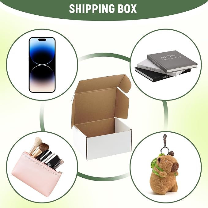 10 Pack 8"x6"x4" inch Small Shipping Boxes White Corrugated Cardboard Box for Small Business, Mailer, Shipping, and Packing