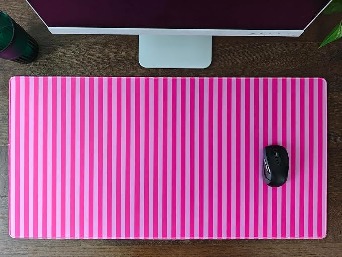 Hot Pink Striped Desk Mat Cute Pastel XXL Large Gaming Mouse Pad Desk Pad Kawaii Aesthetic Cozy Keyboard Laptop Computer Mat Home Office Decor for Women 31.5 * 15.7"