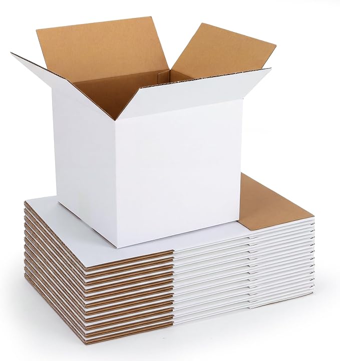 CRUGLA 9x9x9 Shipping Boxes 15 Pack, White Corrugated Cardboard Boxes with Side-Lock and Pre-Applied Double-Sided Tape, Easy Assemble Packing Mailer Boxes for Small Business Shipping
