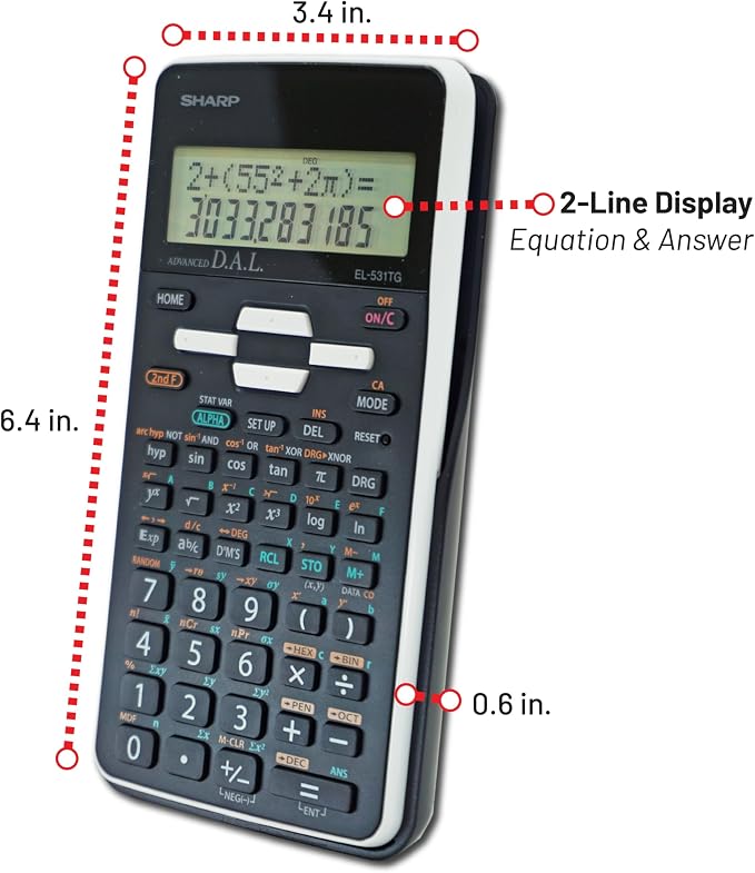 Sharp EL-531TGBBW 12-Digit Scientific/Engineering Calculator with Protective Hard Cover, LCD Display, Great for Students and Professionals, Black