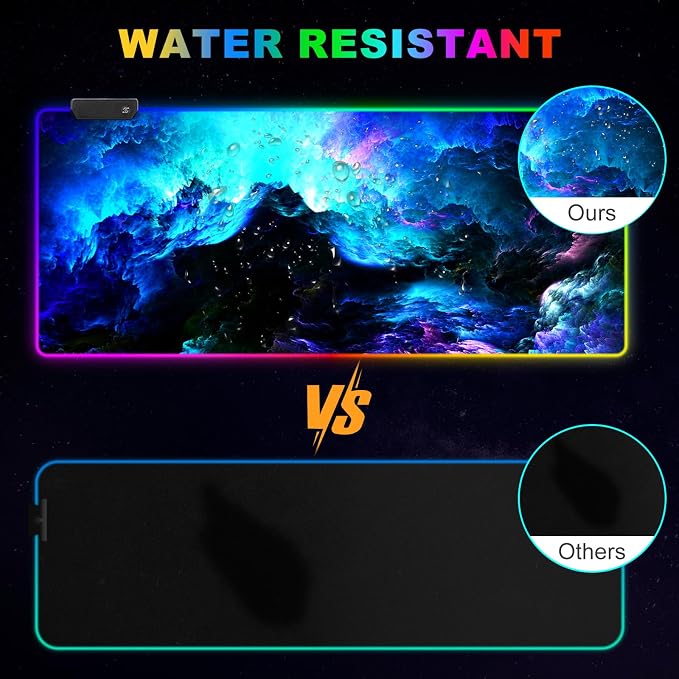 RGB Gaming Mouse Pad Large, Extended LED Mouse Mat XXL 35.4x15.7 inch, 14 Lighting Modes, 2 Brightness, Non-Slip Rubber Base Mousepad Waterproof Keyboard Mat,Fantasy Nebula Sky