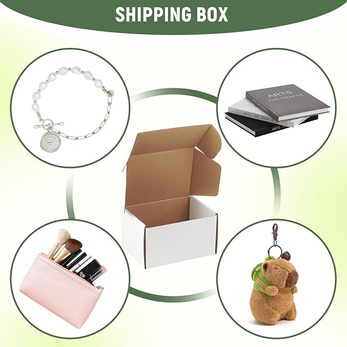 10 Pack 7"x5"x4" inch Small Shipping Boxes White Corrugated Cardboard Box for Small Business, Mailer, Shipping, and Packing