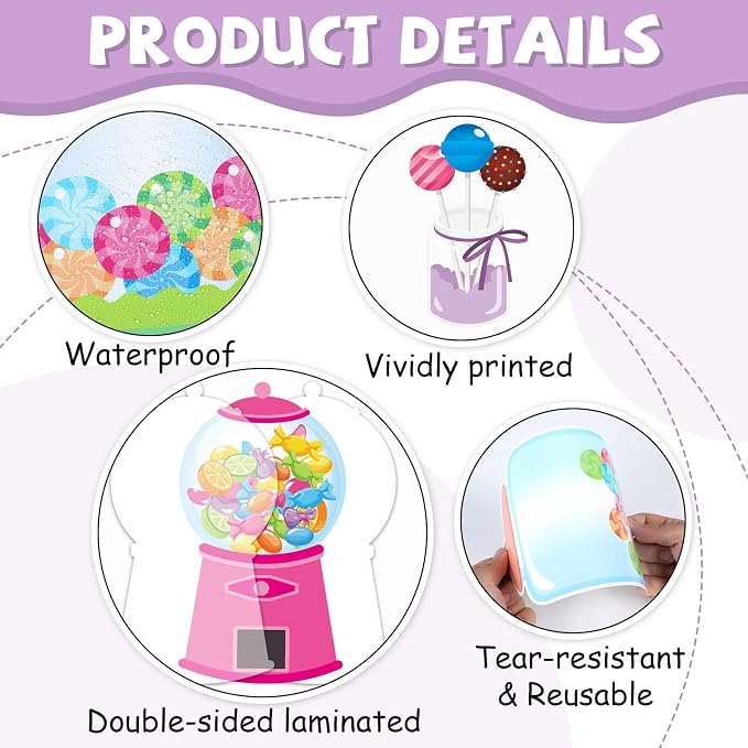 Candy Bulletin Board Set Sweet Theme Classroom Bulletin Board Decorations Pink Gumball Machine Cutouts Classroom Decorations for Back to School Office Home Chalkboard Decor Wall Door