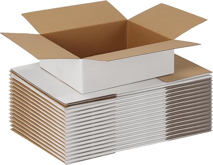 EXYGLO 15 Pack 12x10x4 Shipping Boxes for Small Business, White Corrugated Cardboard Small Box for Packaging, Moving, Mailing, and Storing