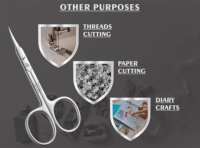 SILLVER Cuticle Scissors Curved Blade - Extra Fine Pointed Tip Professional Manicure Grooming Scissors for Cuticles, Beard, Nose Hair, Eyelash, Mustache - Eyebrow Scissors