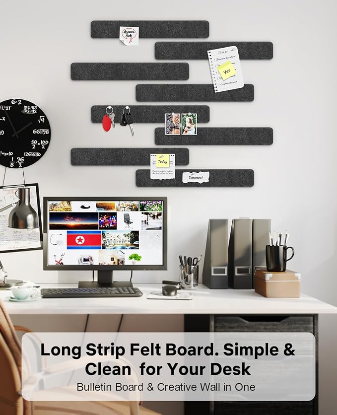Small Cork Bulletin Board Tiles, Felt Wall Decor and Office Desk Accessories for Vision, Message Center, Picture and Prayer Board, Dorm, Room, Home Office Essentials and Organization(Charcoal Gray)