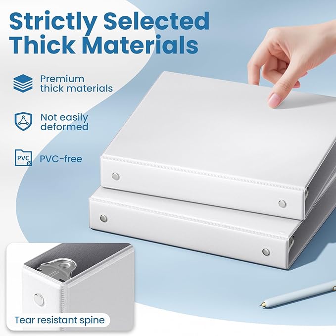 SUNEE 1 Inch Binders 3 Ring 8 Pack Bulk, PVC-Free Clear View 1" Binders (Fits 8.5x11 Inches) for School, Office & Home Use, White
