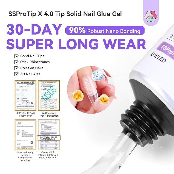 SAVILAND Solid Nail Glue Gel: 20g Gel Nail Glue and Nail Glue Remover for Press ons U V Nail Lamp Super Strong Hand-Free Nail Glue for Nail Tips Press-on Nail Remover Pen X Gel Glue Beginner Friendly
