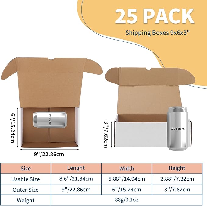 ZBEIVAN 9x6x3 White Shipping Boxes Set of 25, Corrugated Cardboard Mailer Boxes for Packaging Small Business Mailing Gifts