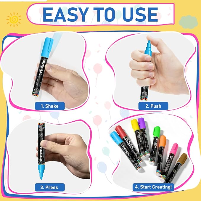 GOTIDEAL Chalk Markers, 12 Colors Liquid Chalk Markers for Blackboard | Chalkboard Markers for Paint and Drawing, Calendar, Glass, Car, Auto, Bistro, Mirror, Wet Erase Chisel Tip Window Marker
