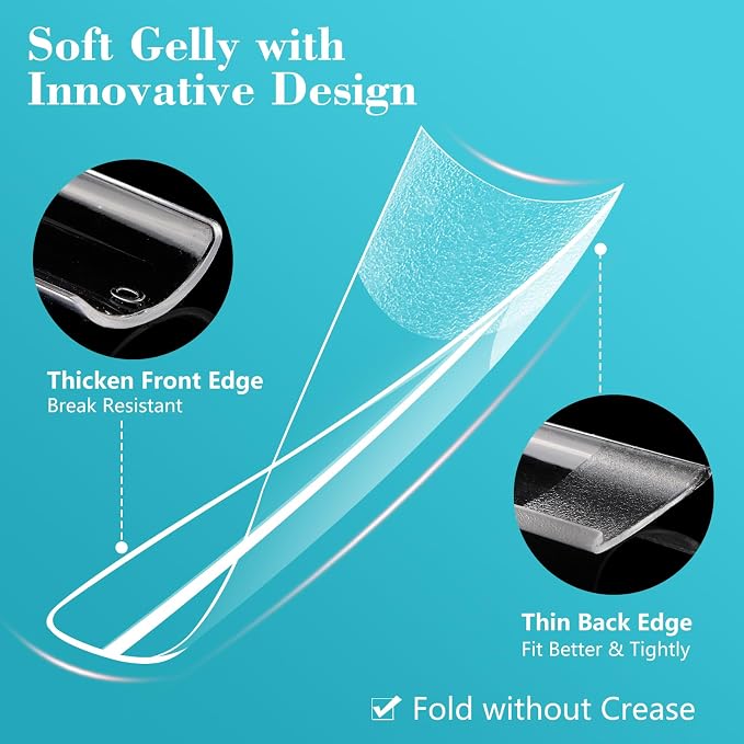 LIONVISON XL Square Nail Tips: 504PCS NO C Curve Clear Nail Tips | Long Straight Flat Pre-Shaped False Nails - Half Cover Naild Tip for Acrylic Nails French Extensions for Home DIY 12 Sizes
