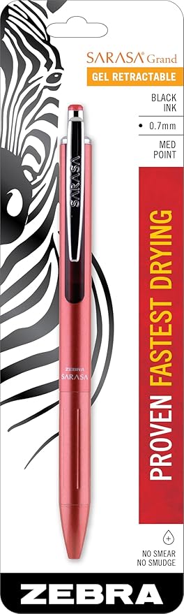Zebra Pen, SARASA Grand Retractable Gel Pen, Solid Brass Barrel, Fast-Drying Black Ink, 0.7mm Point, Ideal for the Left Handed, Eliminates Smudging, Rose Gold Brass Barrel, 1-Pack, (45311)