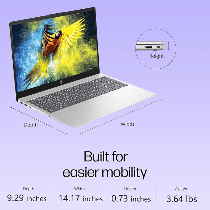 HP Notebook 15.6" FHD Laptop 2026, Intel Processor, 16GB RAM, 512GB SSD | WiFi 6, Microsoft 365, Long Battery Life, Portable Design, Windows 11 for Students & Office, Natural Silver