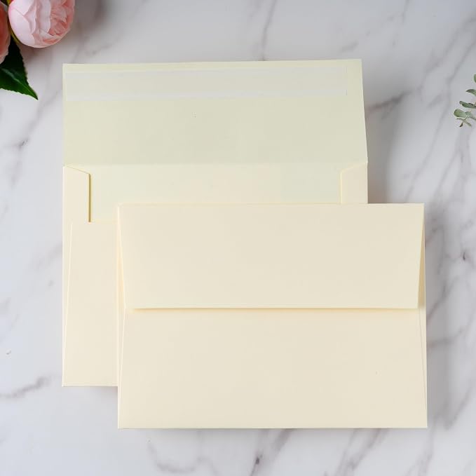 PONATIA 50PCS 5x7 Envelopes, Cream A7 Envelopes for Weddings, Invitation Cards, Photos, Postcards, Greeting Cards Mailing, Baby Shower, Graduation, Christmas Gift Cards