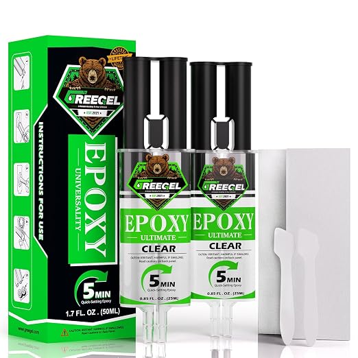 2 Part Clear Epoxy Glue 5 Minute Set Adhesive, 1.7 oz Syringe | Fast-Setting 2-Part Strong Epoxy Adhesive, Clear Ultra Strong Epoxy Resin Glue for Plastic, Metal, Glass, Ceramic, 2 Pack
