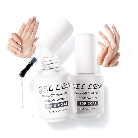 Gellen Gel Top and Base Coat, 2pcs Clear Gel Nail Polish Set, 8ml No Wipe Gel Top Coat Nail Polish, Long Lasting Base Coat Gel Manicure, Soak Off LED Nail Lamp Base Top Coat for Nail Salon, Nail Art