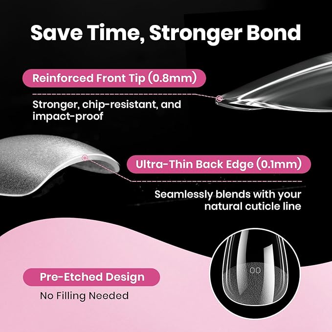 Beetles Medium Almond Nail Tips, 320pcs 16 Sizes(00-14), Pre-Etched Half-Matte Full Cover Soft Gel Nail Tips Flat-X, Clear Press On Fake Nails Acrylic, Easy DIY Nail Extension Salon Gift for Women
