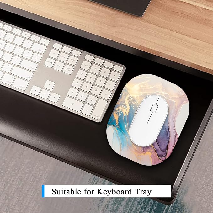 Small Mouse Pad 6 x 7 Inch, Oval Mini Mouse Pad with Non-Slip Rubber Base, Waterproof Compact Mouse Mat for Laptop Computer Wireless Mouse Keyboard Tray Home Office Travel, Pink Gold Marble