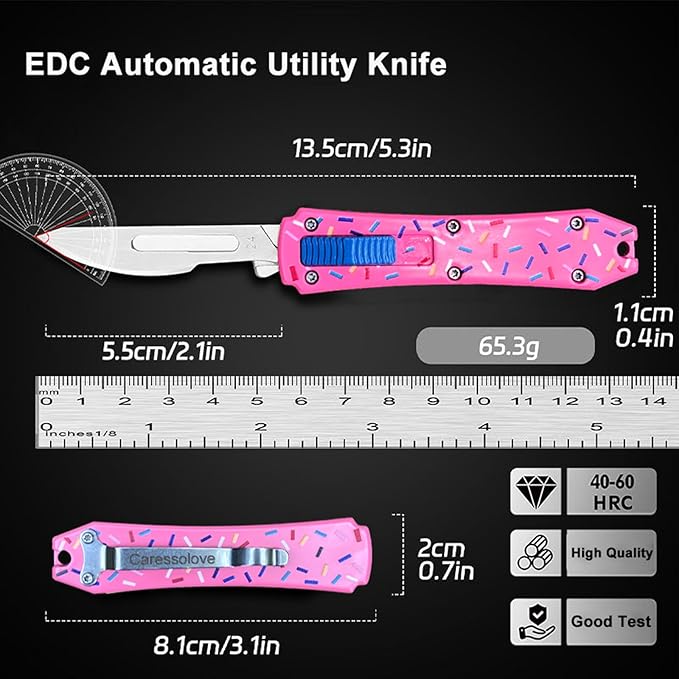 Pink Automatic Scalpel Knife, Mini Automatic Utility Knife, Auto Box Cutter Retractable, Push Button Razor Knives with 10PCS #24 Blades