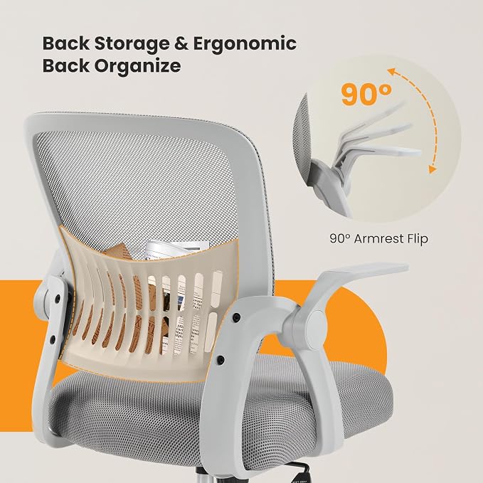 Sweetcrispy Computer Desk Chair, Home Office Chair, Lumbar Support | Flip Up Armrest, Adjustable Height, 360° Swivel Wheels, Ergonomic Mesh Mid-Back, Comfy Arms Bedroom Study