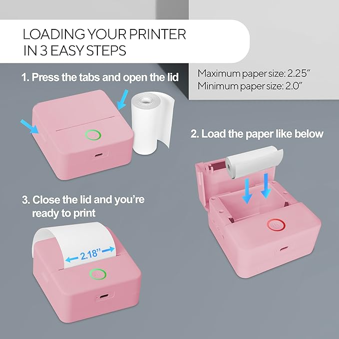 Core Innovations Wireless Mini Portable Inkless Thermal Printer & LabelMaker + Paper Pink