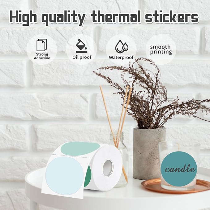 3 Inch Thermal Label,Green Round Thermal Printer Label,Waterproof Thermal Stickers for DIY Logo Design,Name Tag,Thanks Card 300 Labels/Roll (Green)