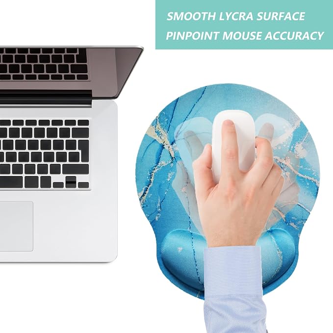 Mouse Pad with Wrist Support, Ergonomic Mouse Pad with Memory Foam Wrist Rest Cushion, Non-Slip Rubber Base Gaming Mice Pad for Home Office Computer Laptop, Green Marble