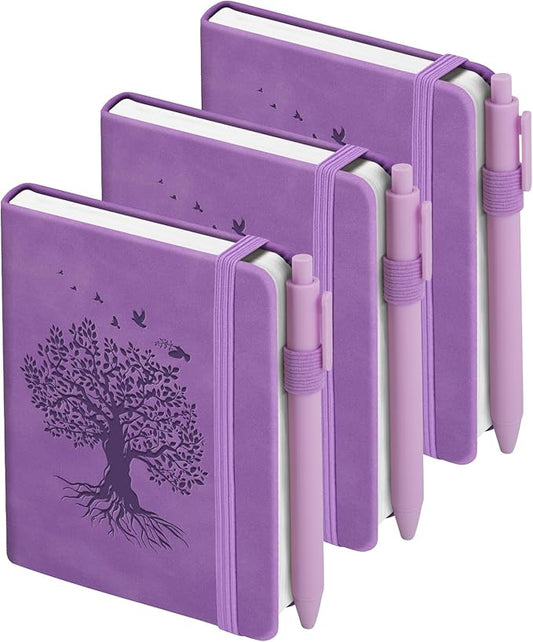 3 Pack Pocket Journaling Notebooks, A6 Small Notebook Total 360 Pages Journaling Notebooks For Note Taking Journals For Writing Mini Note Pads With Pen Holder 100 GSM Thick Paper(3 Purple)