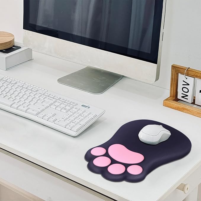 L-SPOUTTO Ergonomic Mouse Pad with Wrist Rest,Black Mouse Pad Wrist Support | Cute Cat Paw Comfortable Massage Design,Computer Pain Relief Mousepad with Non-Slip PU Base for Desk Laptop Gaming