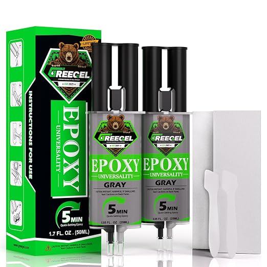 2 Part Gray Epoxy Glue 5 Minute Set Adhesive, 1.7 oz Syringe | Fast-Setting 2-Part Strong Epoxy Adhesive, Gray Ultra Strong Epoxy Resin Glue for Plastic, Metal, Glass, Ceramic, 2 Pack