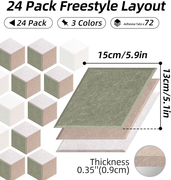 24 Pack Rhombus Felt Bulletin Board Tiles, Sage Green | Cork Board Alternative for Walls Decor with 72 Adhesive Tabs, Felt Pin Board for Classroom Home Office Vision Board