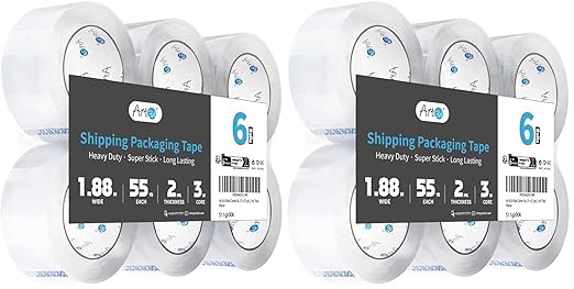 Art3d 6 Rolls Carton Sealing Tape Heavy Duty, Clear Packing Tape, 1.88" x 55 yds, 2 mil Thick, (Pack of 2)