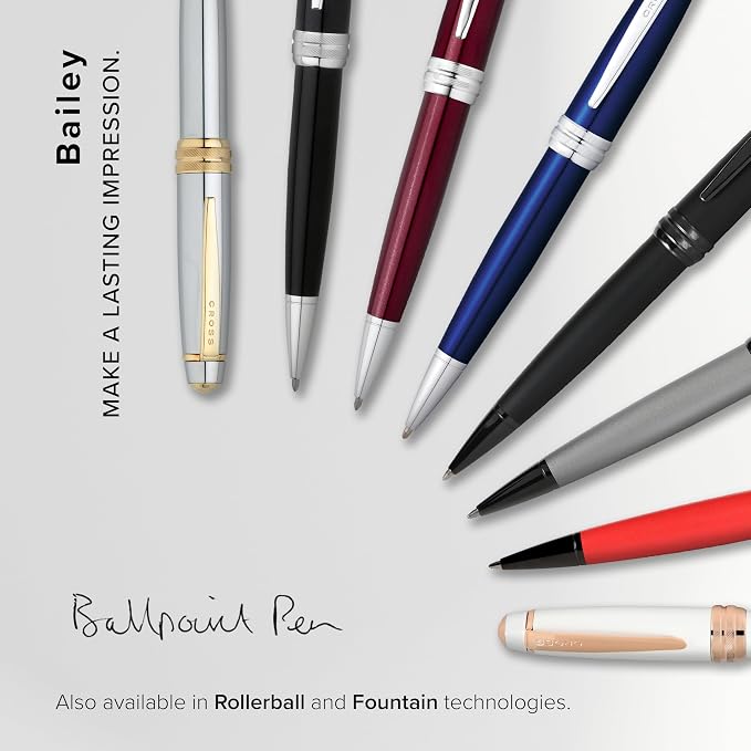 Cross Bailey Red Lacquer Ballpoint Pen, Medium Point, Black Ink | Ballpoint Pen, Refillable for Long-Lasting Use, Smooth Ink Flow, Comfortable Grip, Premium Gift Box, Medium Point Refill