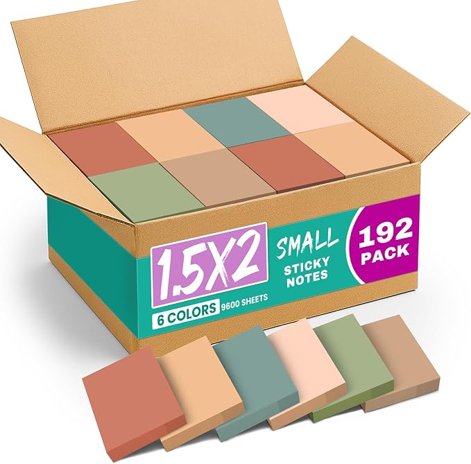 Taja 192 Pads Sticky Notes, 1.5"x2" Inches Mini Sticky Notes Pads, Vintage | Bulk Small Sticky Notes for Quick Reminders and Color Coding, Mini Sticky Notes for Office, School and Home Organization