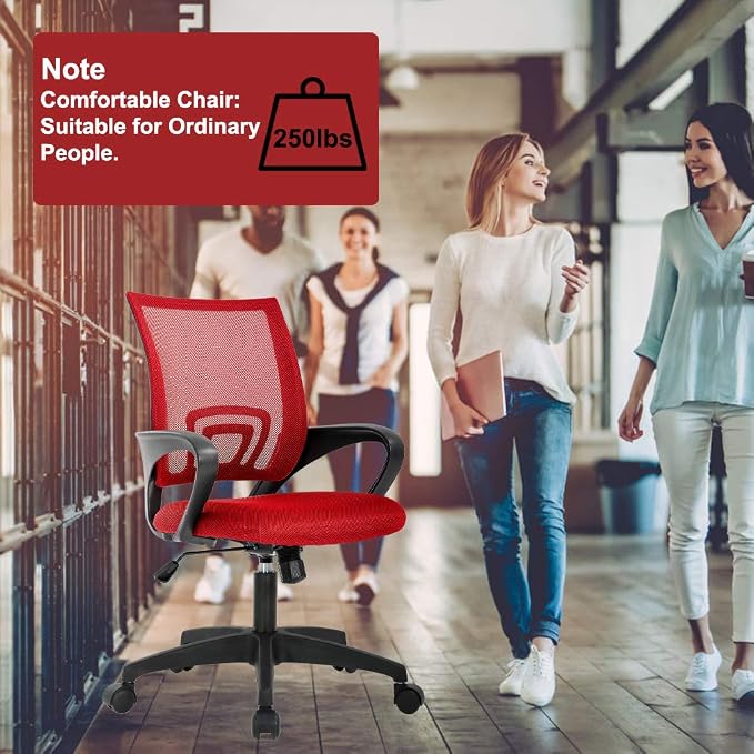BestOffice Ergonomic Office Chair | Mid-Back Swivel Desk Chair | Red | with Lumbar Support, Adjustable Height & Breathable Backrest | Sponge Seat & Rolling Wheels | for Home, Office | Pack of 1