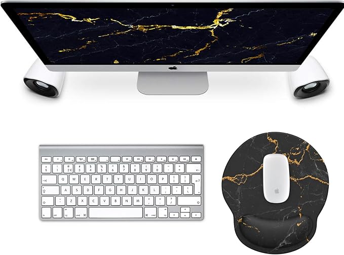 Mouse Pad with Wrist Rest, Comfortable Computer Mousepad with Gel Wrist Support Smooth Surface and Non-Slip PU Base for Pain Relief, Laptop, Office & Home (Black Marble)