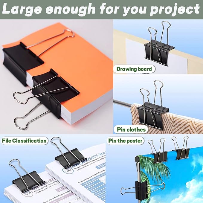 3 Inch Jumbo Binder Clips(24 Pack), Extra Large Binder Clips, Black | Heavy Duty Paper Clamps for Office and Home Supplies