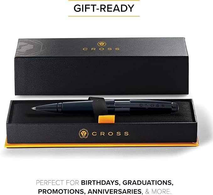 Cross Edge Matte Black Lacquer Gel Rollerball Pen, Medium Point, Black Ink | Elegant Accessory for Smooth Writing, Capless Slide-Open and Snap-Shut Design, Ergonomic Shape, Comfortable Grip, Gift-Ready