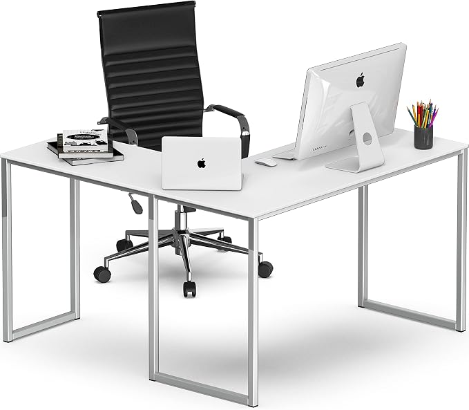 SHW Mission 48 x 48 L-Shape Home Office Computer Desk, White | Reversible Desktop Design